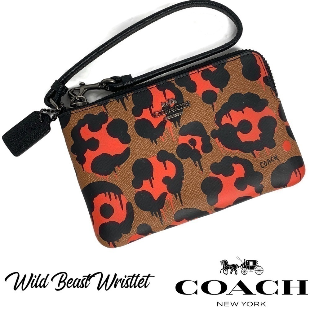 Coach Orange Wild Beast Leopard Wristlet Wallet - Picture 3 of 6